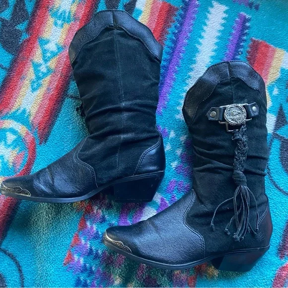 VTG Coasters Leather & Suede 80’s Western Boots with Fringe. Size 6.5. Eagle. - Picture 9 of 16